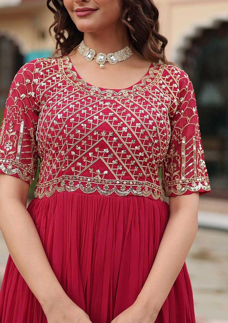 Pink Zari Sequin Embroidered Faux Blooming Anarkali Set