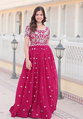 Pink Sequin Embroidered Faux Blooming Anarkali Set