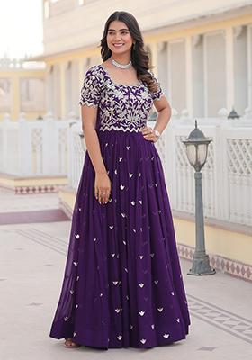 Purple Sequin Embroidered Faux Blooming Anarkali Set