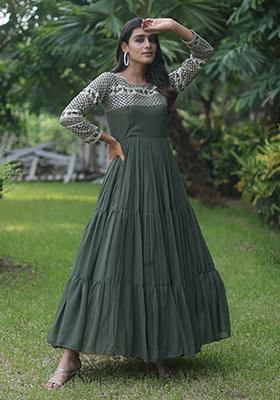 Mehendi Zari Sequin Embroidered Faux Blooming Anarkali Set