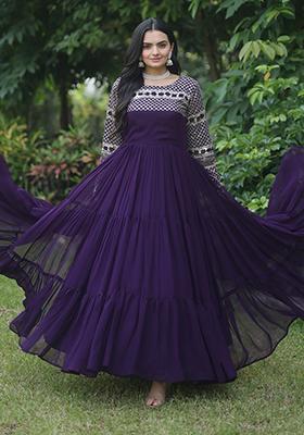 Purple Zari Sequin Embroidered Faux Blooming Anarkali Set