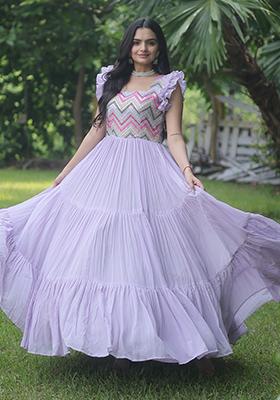 Purple Sequin Embroidered Faux Georgette Anarkali Set