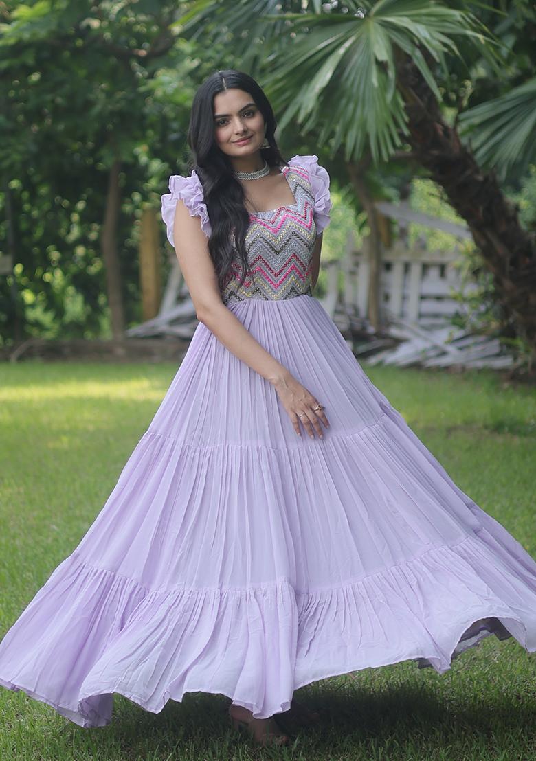Purple Sequin Embroidered Faux Georgette Anarkali Set