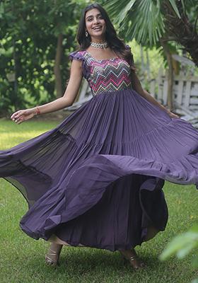 Wine Sequin Embroidered Faux Georgette Anarkali Set