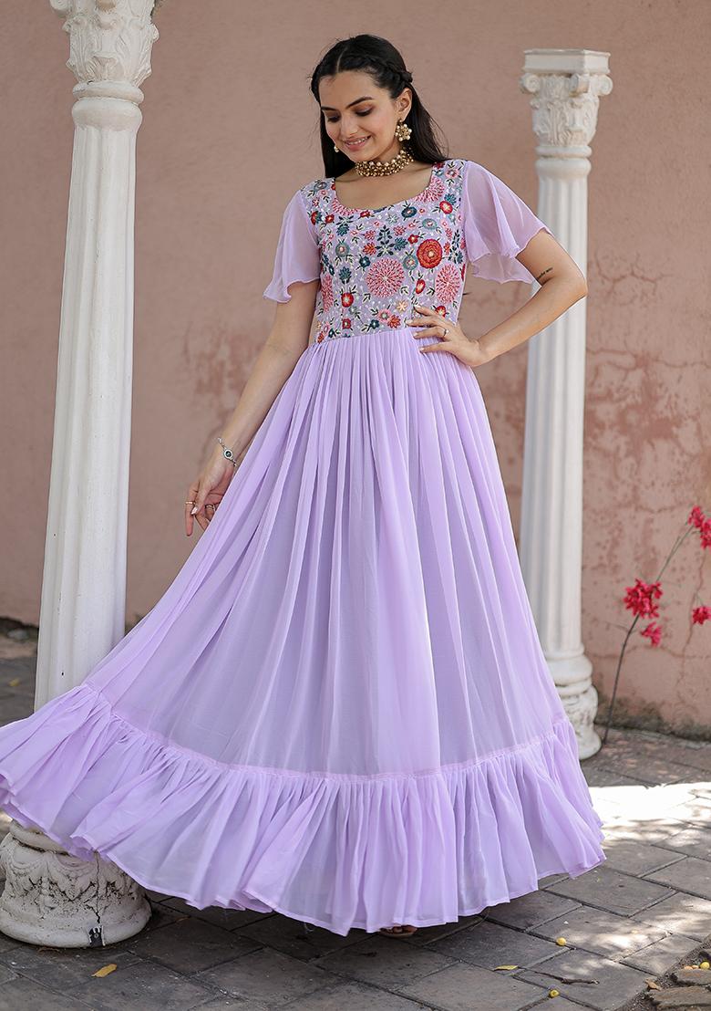 Purple Sequin Embroidered Faux Georgette Anarkali Set