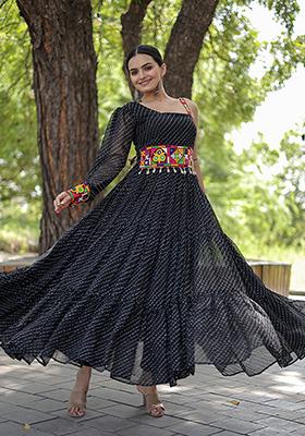 Black Digital Print Faux Georgette Anarkali Set