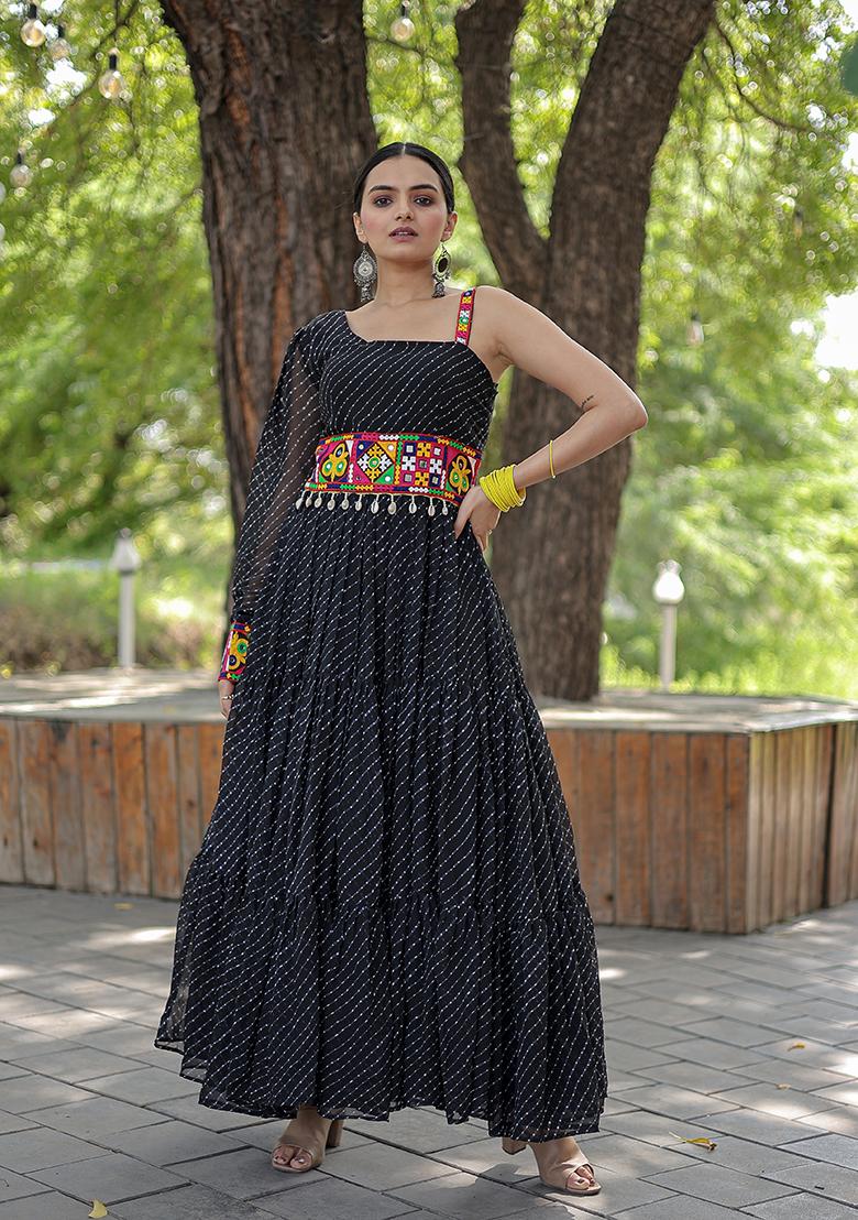 Black Digital Print Faux Georgette Anarkali Set