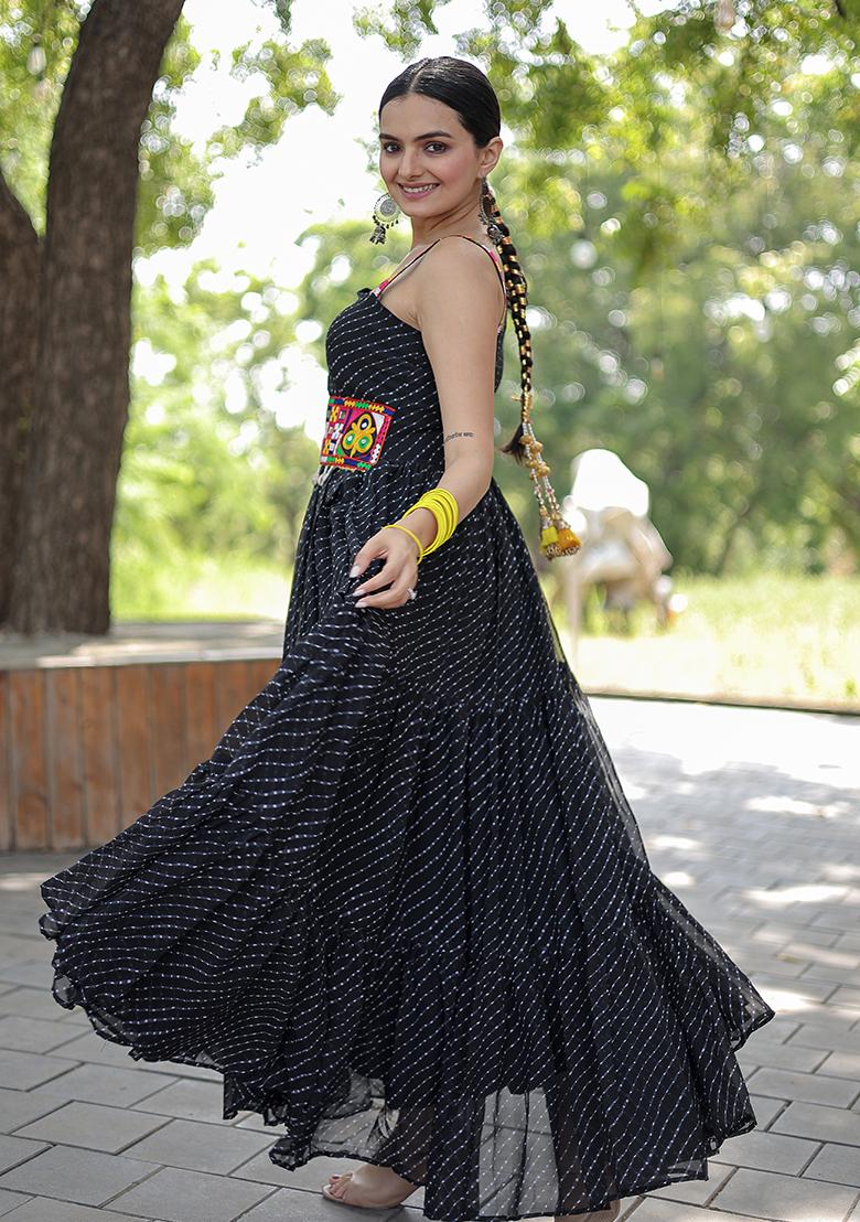 Black Digital Print Faux Georgette Anarkali Set