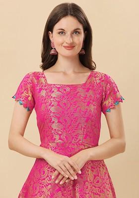 Pink Floral Print Georgette Anarkali Kurta