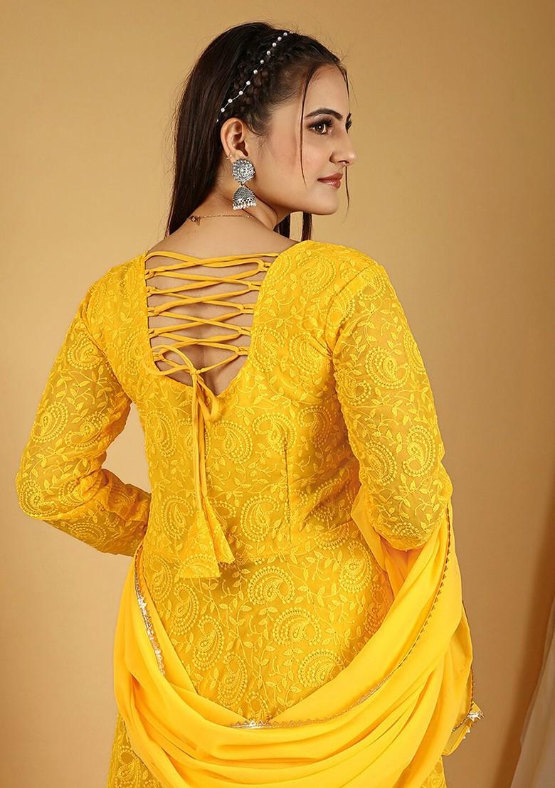 Yellow Ethnic Motifs Embroidery Poly Blend Anarkali Set