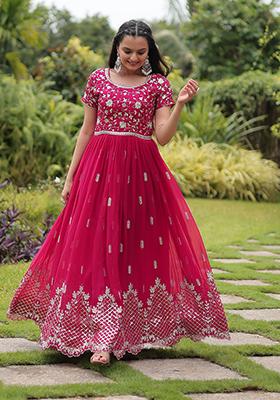 Pink Sequins Embroidered Georgette Anarkali Kurta Set