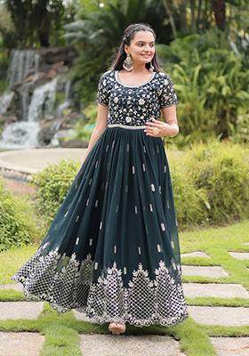 Green Sequins Embroidered Georgette Anarkali Kurta Set