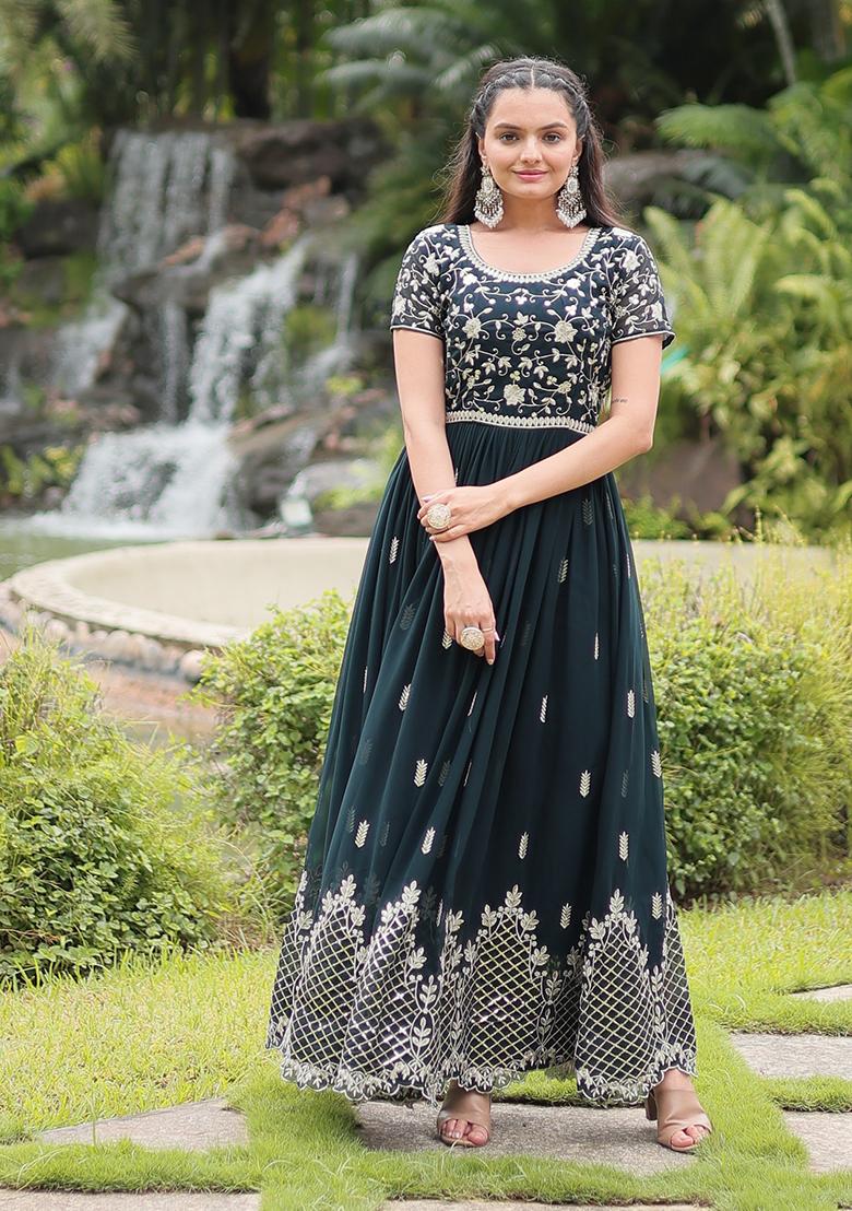Green Sequins Embroidered Georgette Anarkali Kurta Set
