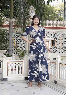 Blue Printed Cotton Dress