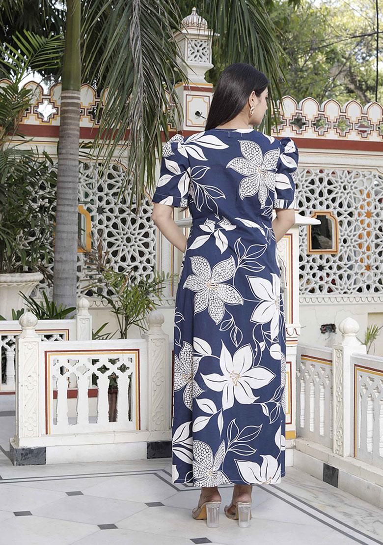 Blue Printed Cotton Dress
