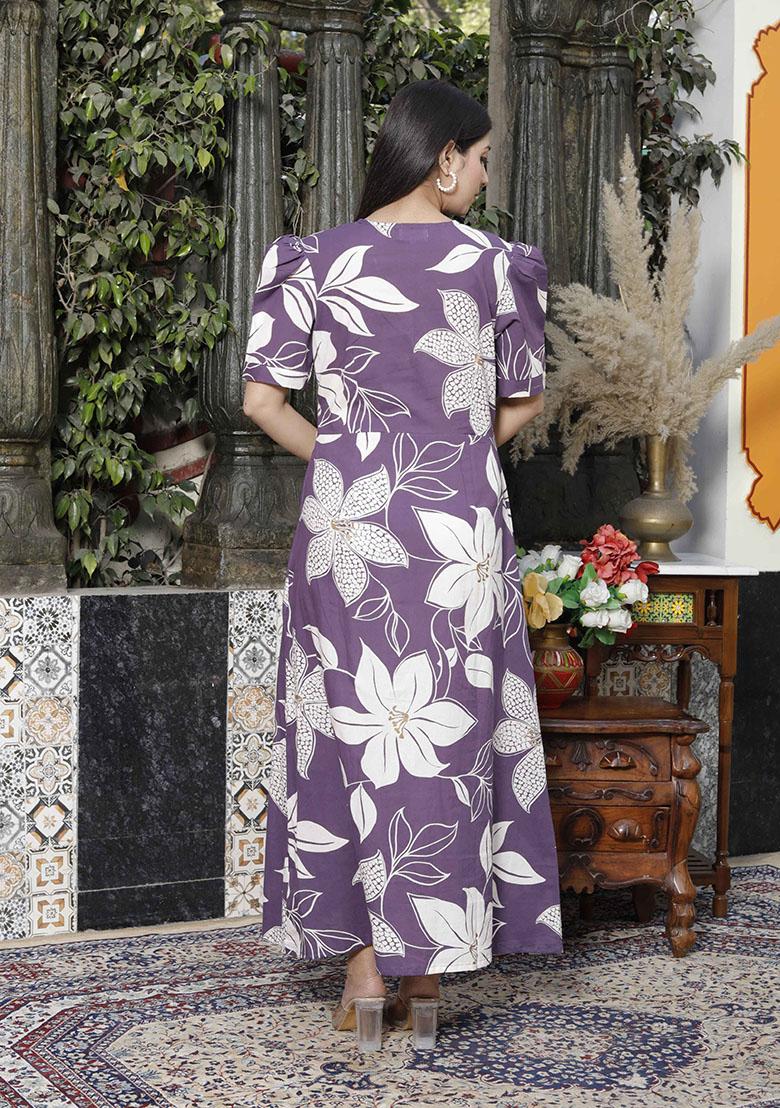 Purple Printed Cotton Dress