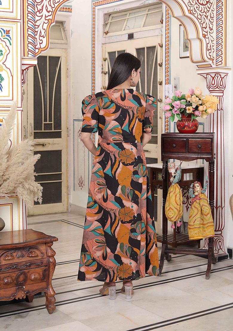 Orange Printed Cotton Dress