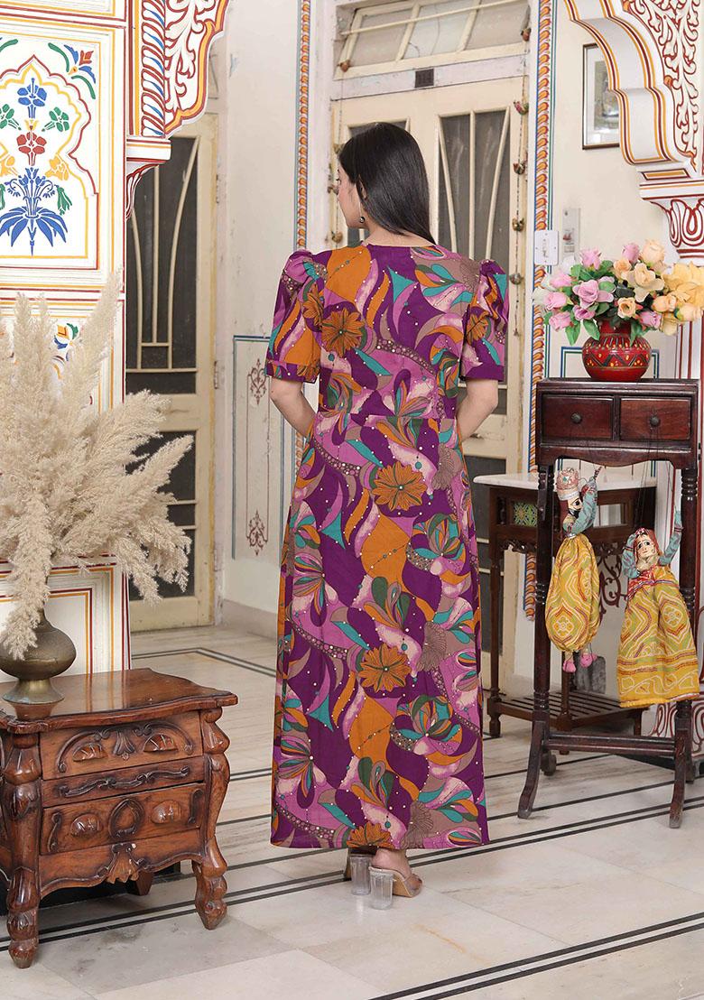 Magenta Printed Cotton Dress