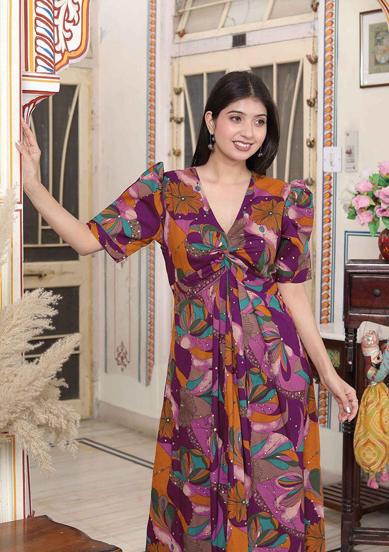 Magenta Printed Cotton Dress