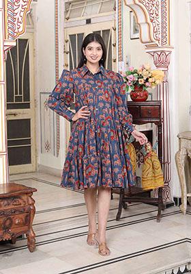 Blue Printed Cotton Dress