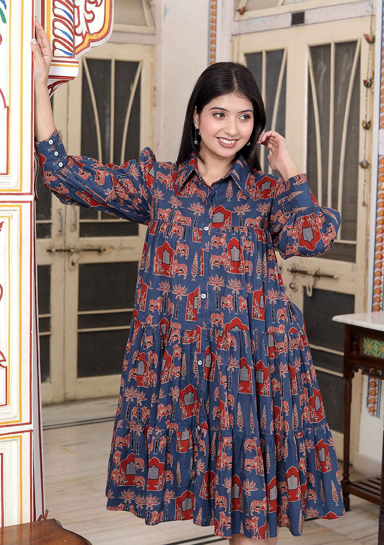 Blue Printed Cotton Dress