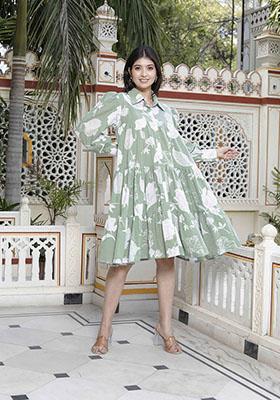 Green Printed Cotton Dress
