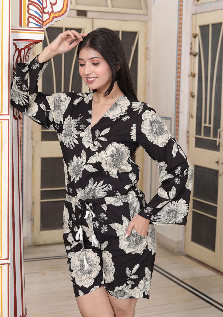 Black Printed Cotton Jumpsuit