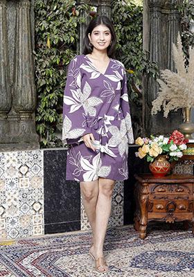 Purple Printed Cotton Jumpsuit