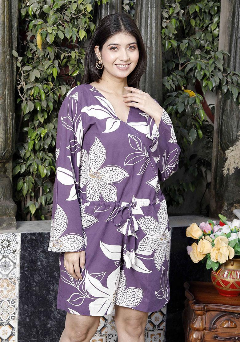 Purple Printed Cotton Jumpsuit