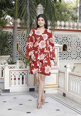 Red Printed Cotton Jumpsuit