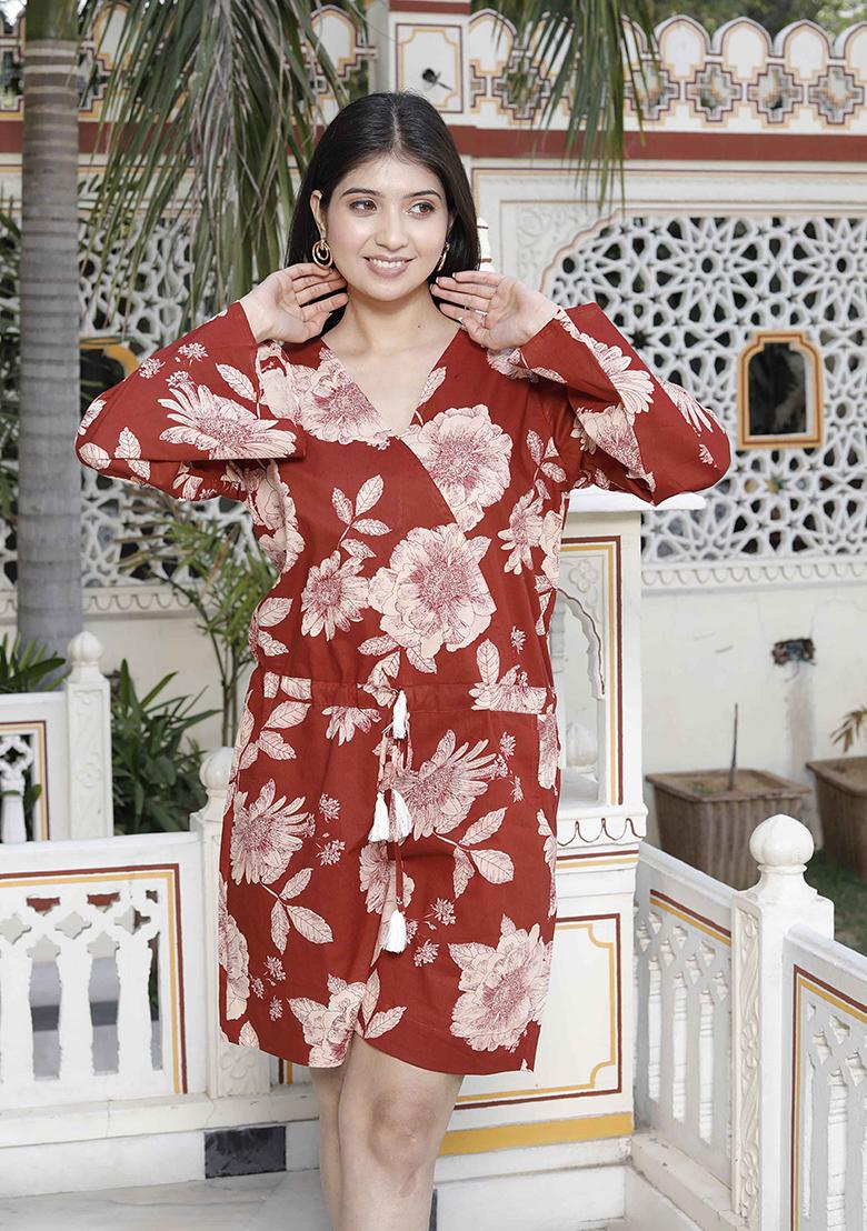 Red Printed Cotton Jumpsuit