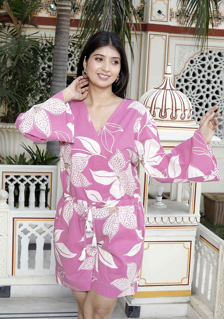 Pink Printed Cotton Jumpsuit