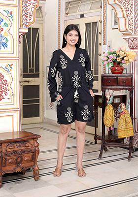 Black Printed Cotton Jumpsuit