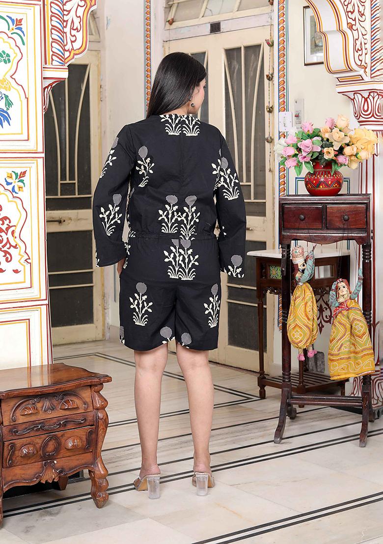 Black Printed Cotton Jumpsuit