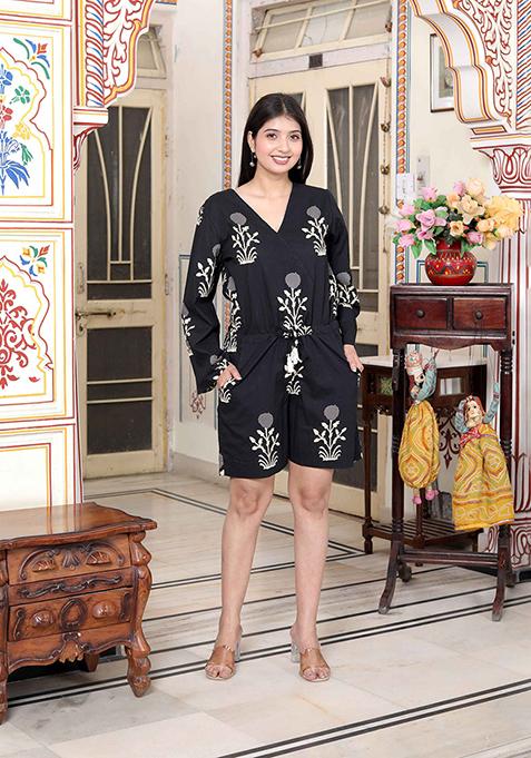 Black Printed Cotton Jumpsuit
