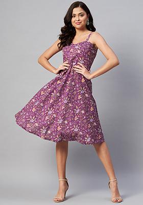 Purple Printed Cotton Dress