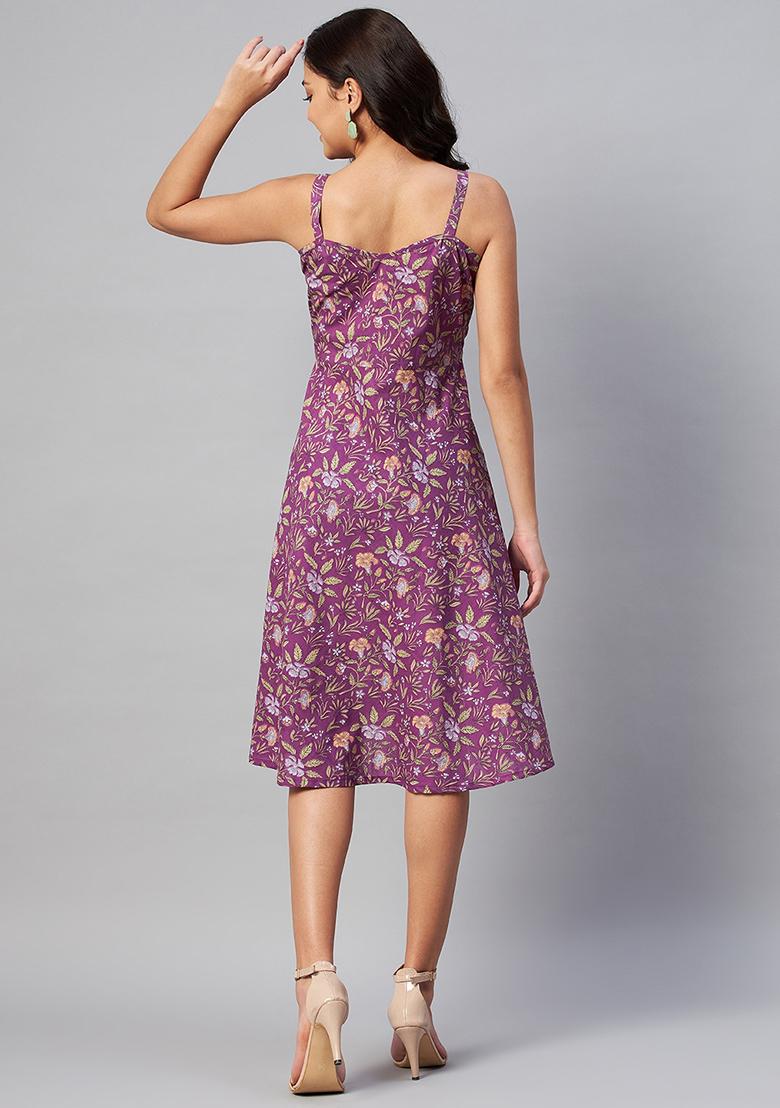 Purple Printed Cotton Dress