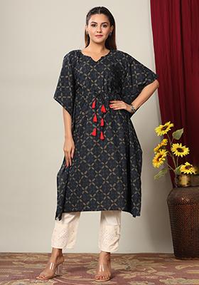 Blue Printed Cotton Kurta