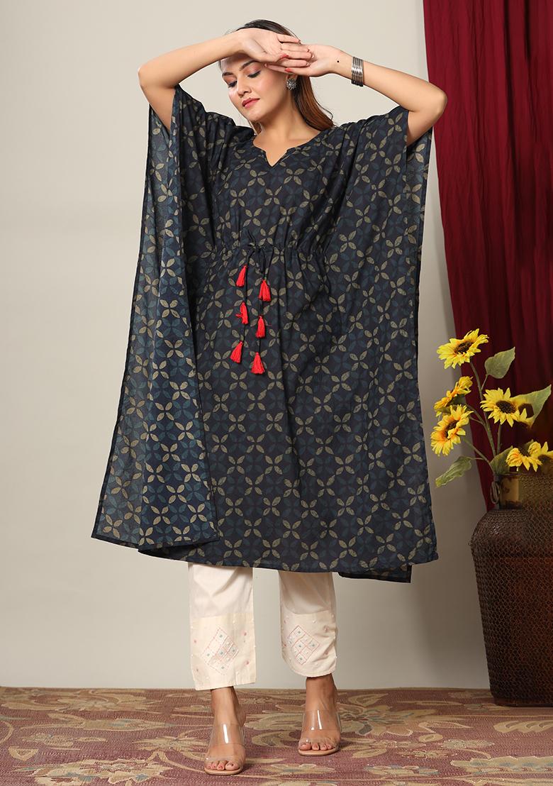 Blue Printed Cotton Kurta