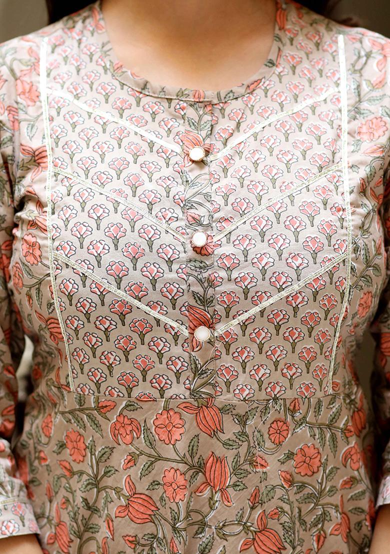 Brown Gota Patti Cotton Anarkali Kurta