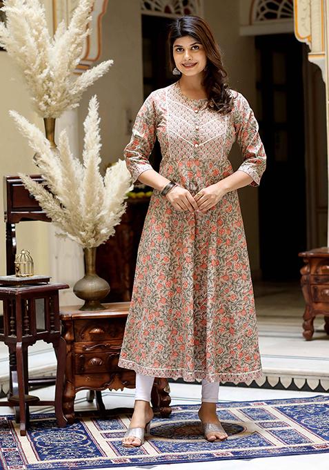 Brown Gota Patti Cotton Anarkali Kurta