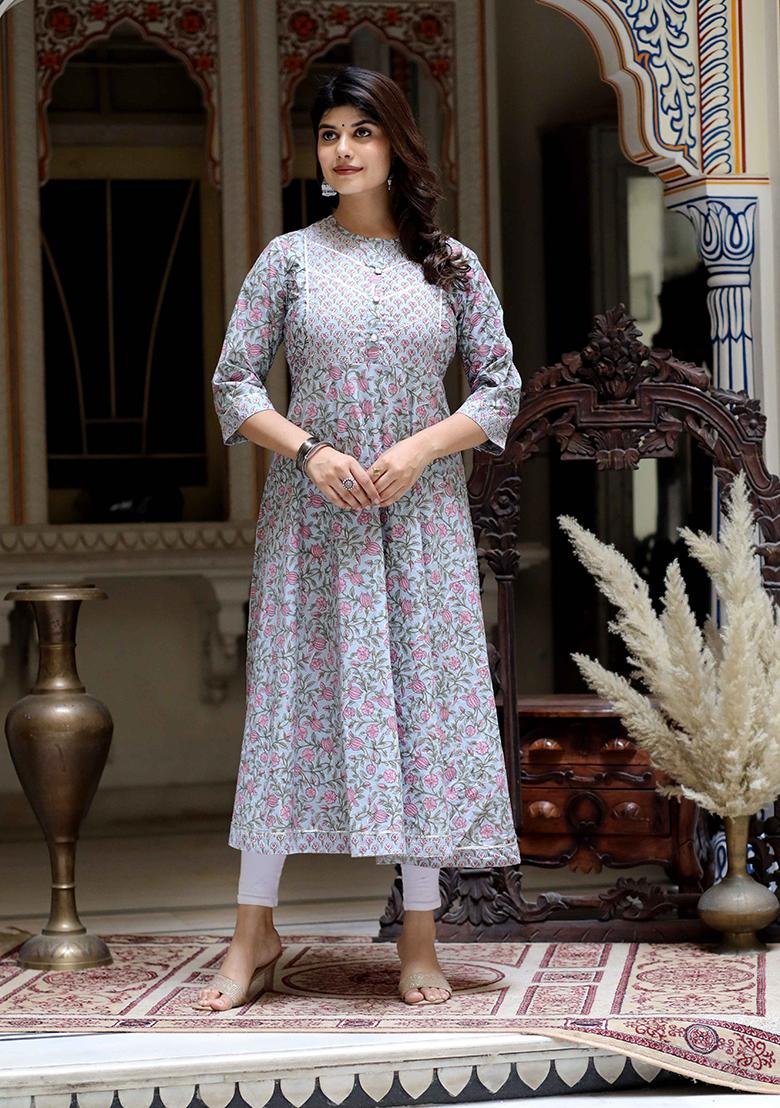 Blue Gota Patti Cotton Anarkali Kurta