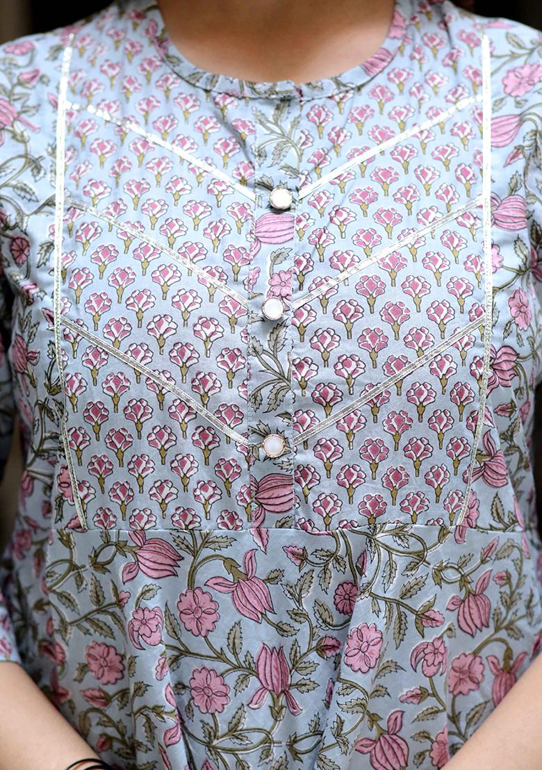 Blue Gota Patti Cotton Anarkali Kurta