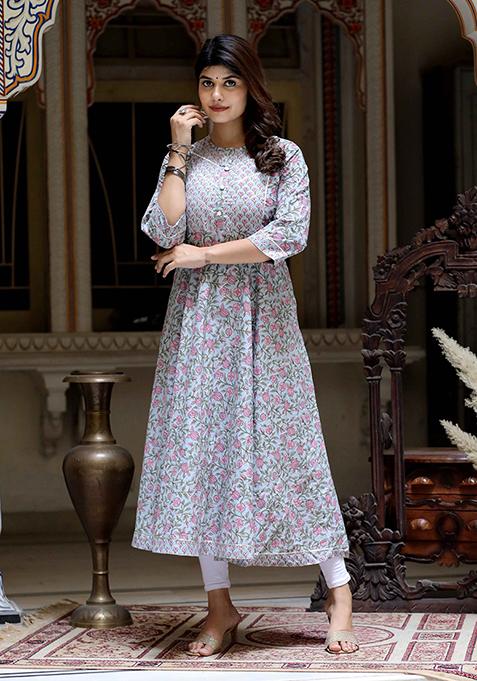 Blue Gota Patti Cotton Anarkali Kurta