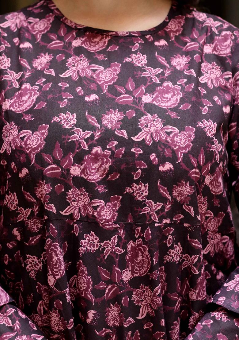 Maroon Printed Cotton Anarkali Kurta