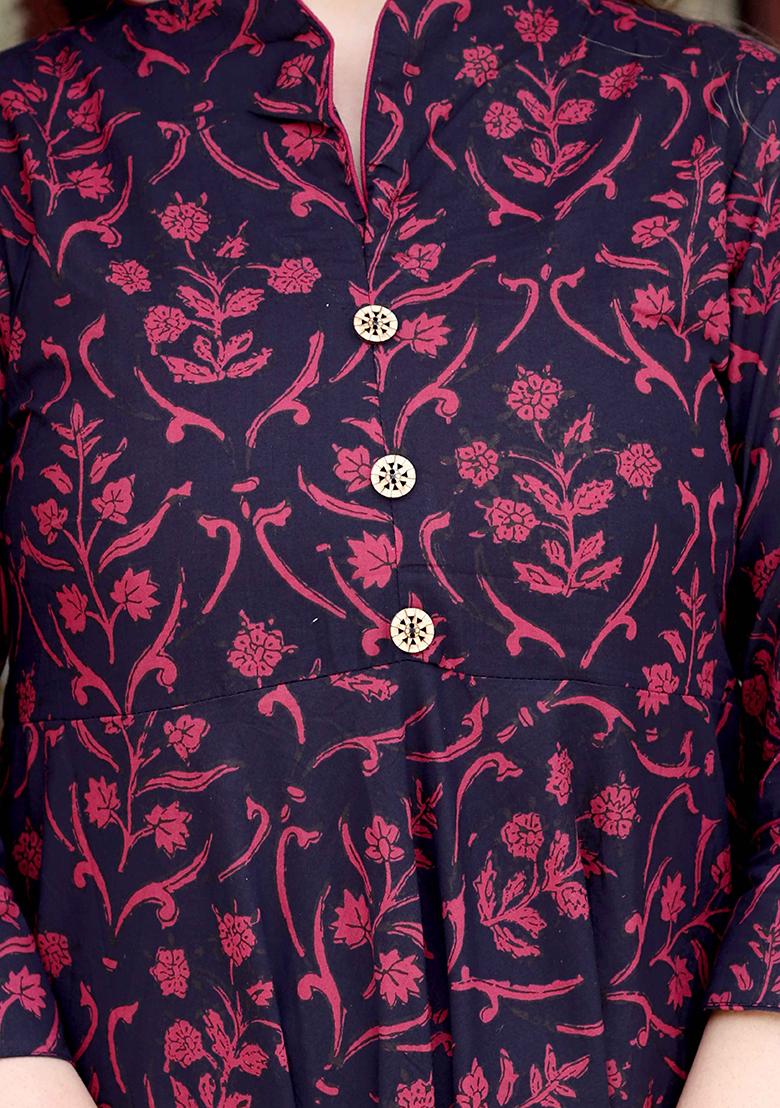 Maroon Printed Cotton Anarkali Kurta