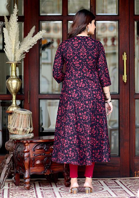 Maroon Anarkali Kurta With Full Handwork Belt main image 1