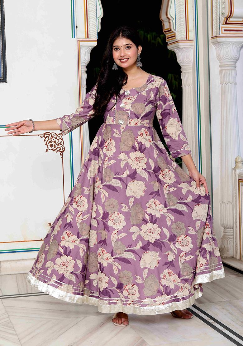 Purple Gota Patti Cotton Anarkali Kurta