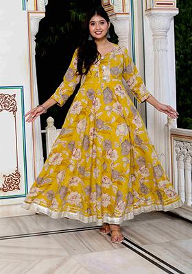 Yellow Gota Patti Cotton Anarkali Kurta