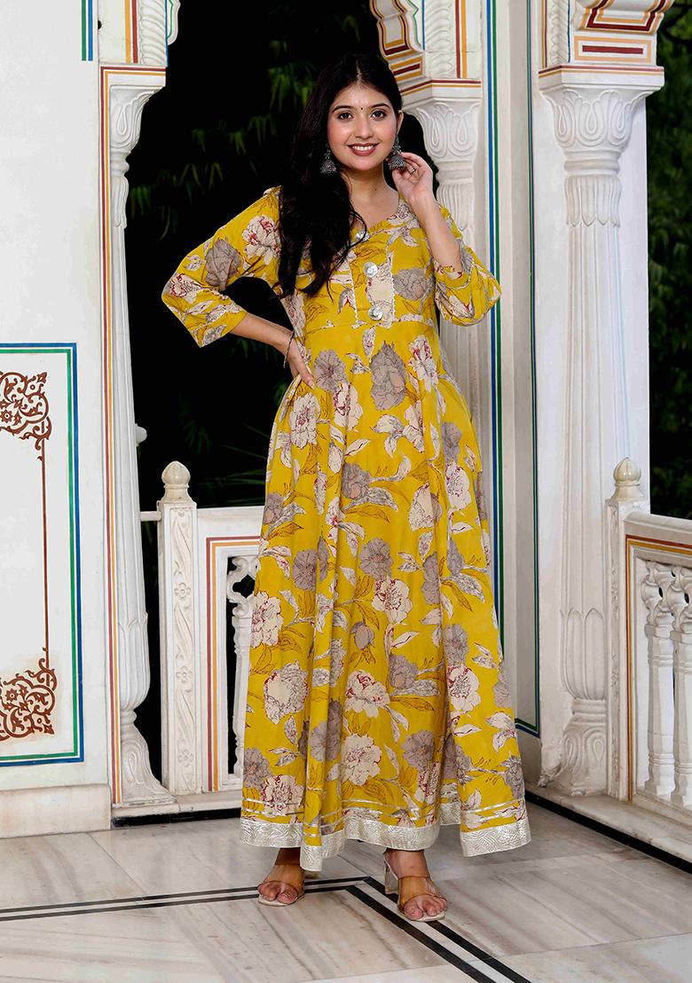 Yellow Gota Patti Cotton Anarkali Kurta